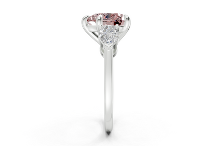 Vine Pink Diamond Three Stone Heart Cut 1.8mm Engagement Ring