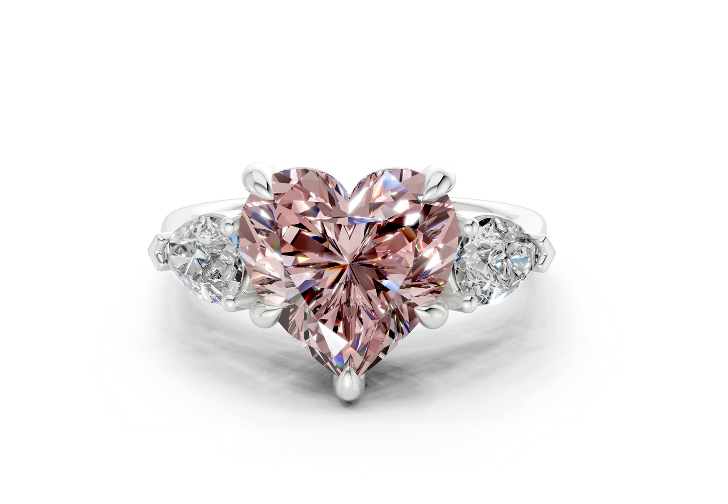 Vine Pink Diamond Three Stone Heart Cut 1.8mm Engagement Ring