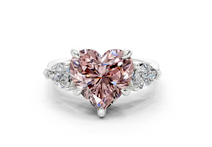 Vine Pink Diamond Three Stone Heart Cut 1.8mm Engagement Ring