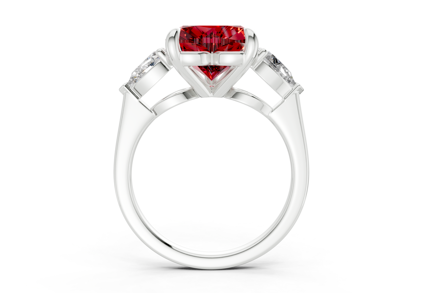 Vine Ruby Gemstone Three Stone Heart Cut 1.8mm Engagement Ring