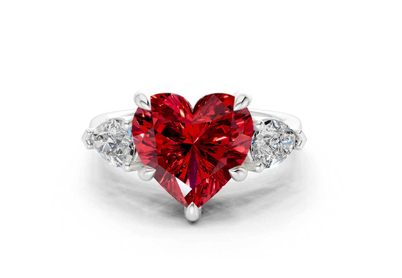 Vine Ruby Gemstone Three Stone Heart Cut 1.8mm Engagement Ring