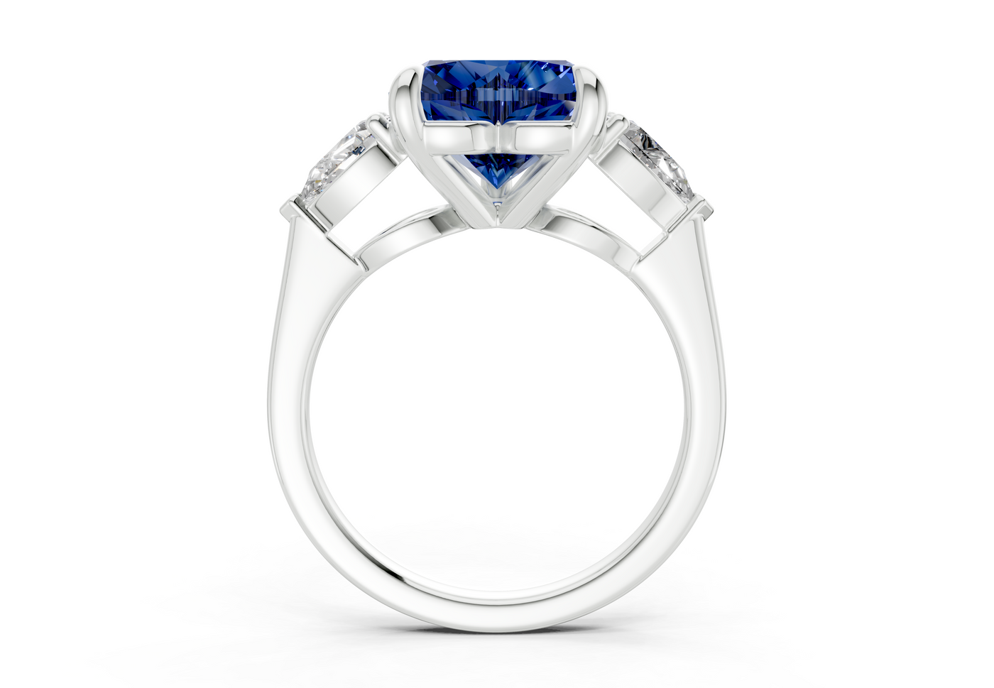 Vine Sapphire Gemstone Three Stone Heart Cut 1.8mm Engagement Ring