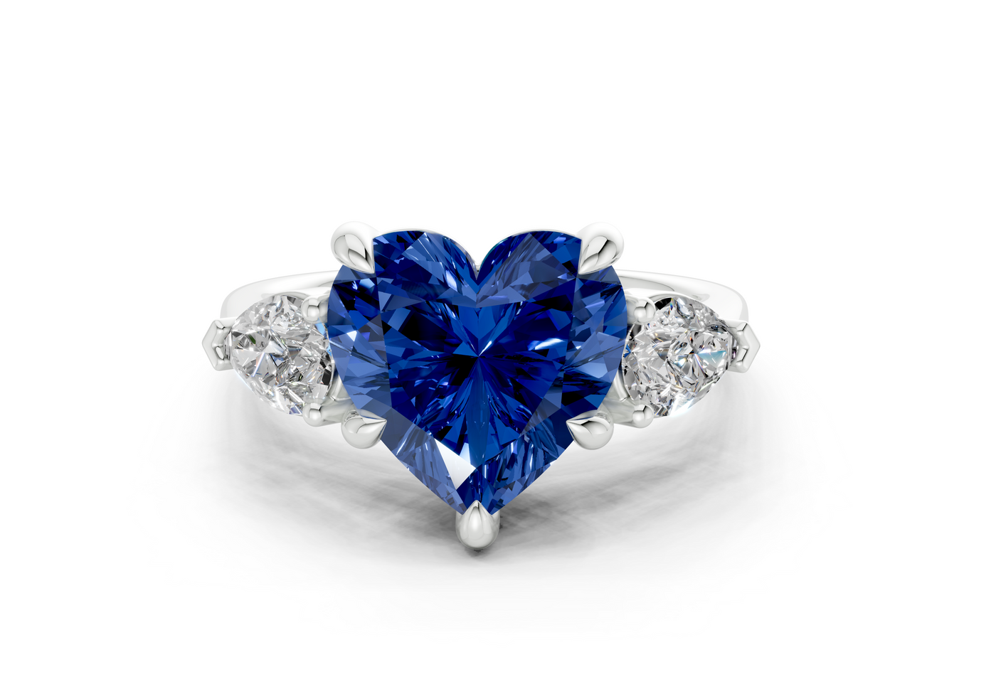 Vine Sapphire Gemstone Three Stone Heart Cut 1.8mm Engagement Ring