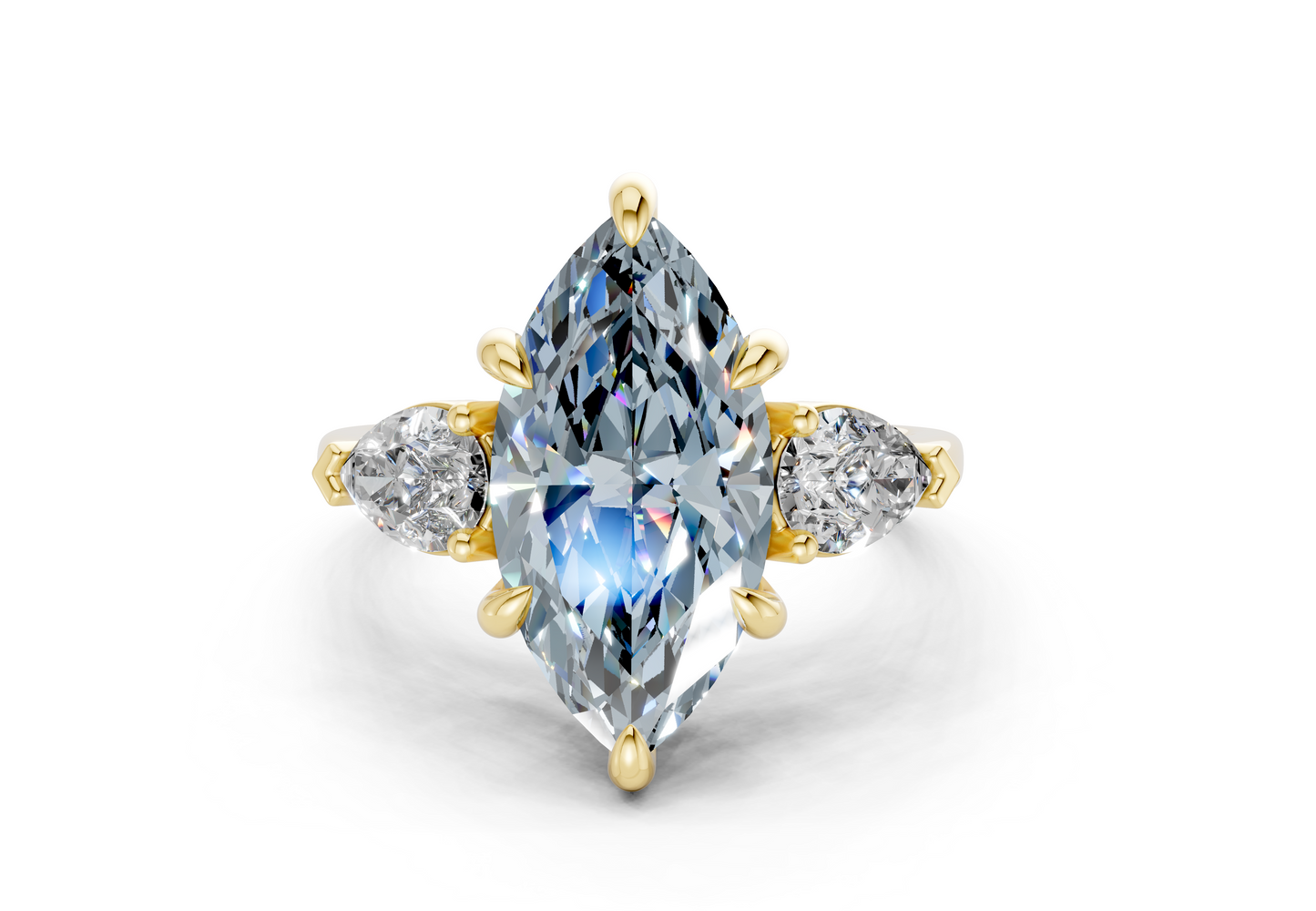 Vine Blue Diamond Three Stone Marquise Cut 1.8mm Engagement Ring