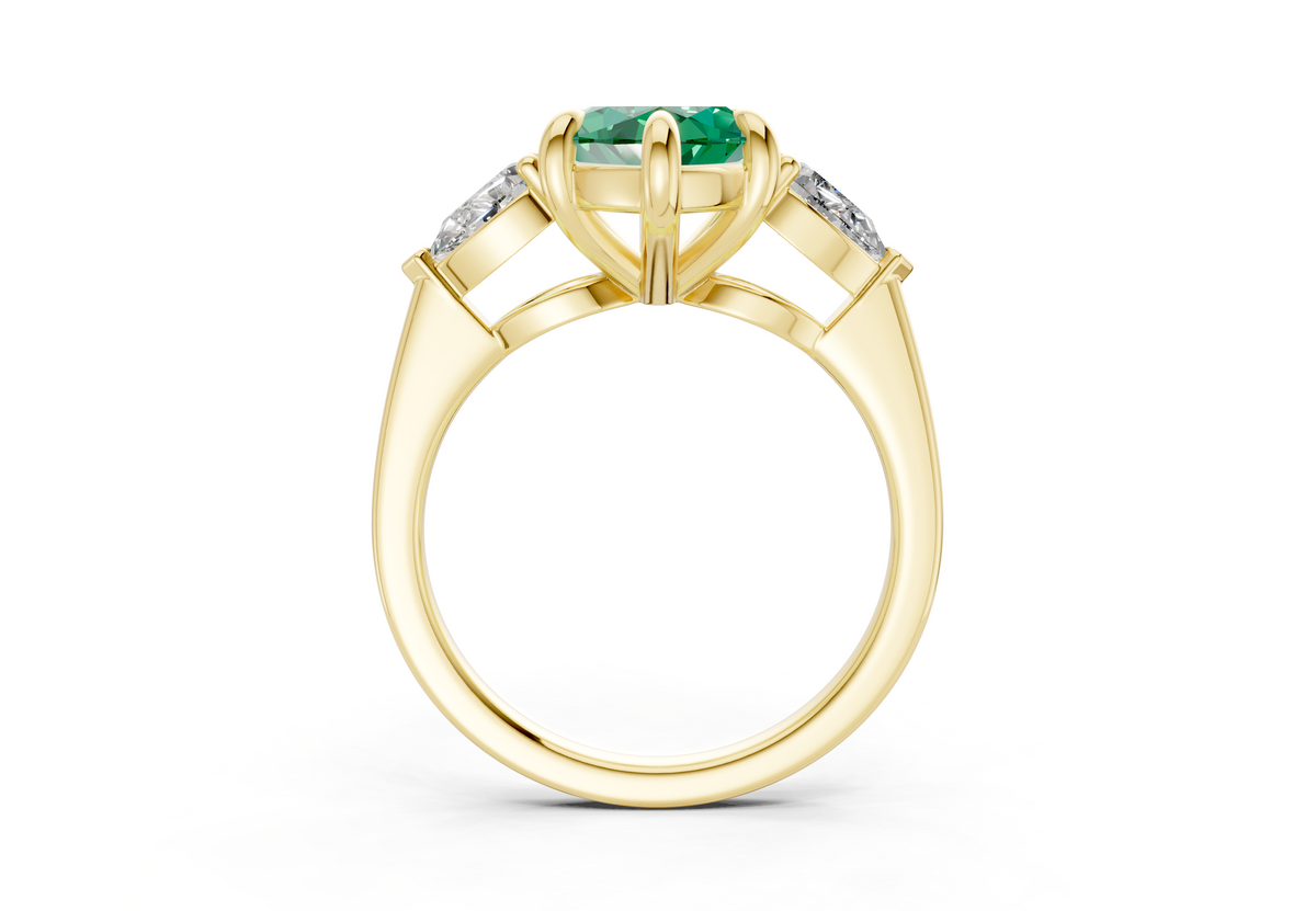Vine Emerald Gemstone Three Stone Marquise Cut 1.8mm Engagement Ring