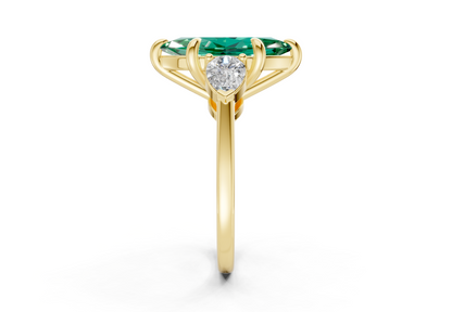 Vine Emerald Gemstone Three Stone Marquise Cut 1.8mm Engagement Ring