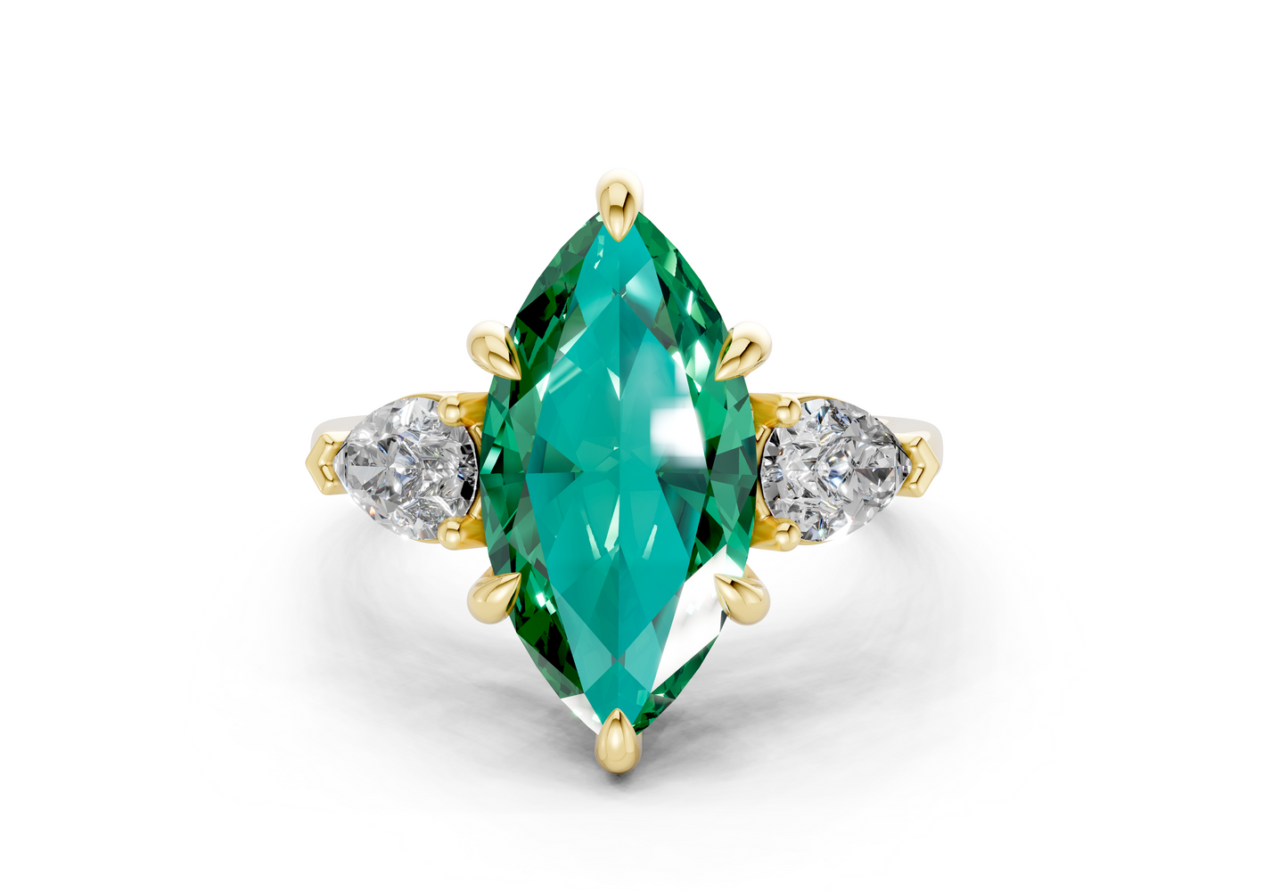 Vine Emerald Gemstone Three Stone Marquise Cut 1.8mm Engagement Ring