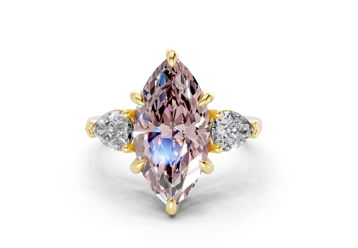 Vine Pink Diamond Three Stone Marquise Cut 1.8mm Engagement Ring