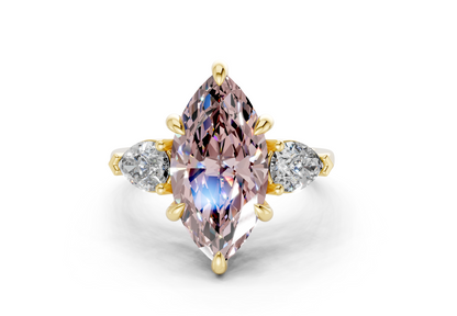 Vine Pink Diamond Three Stone Marquise Cut 1.8mm Engagement Ring