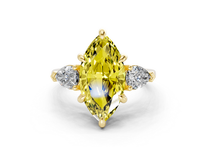 Vine Yellow Diamond Three Stone Marquise Cut 1.8mm Engagement Ring
