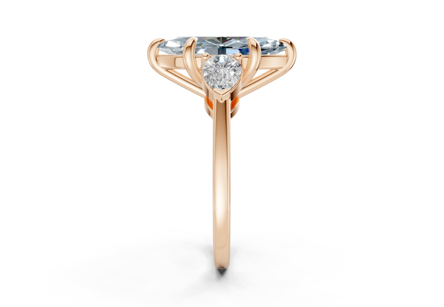 Vine Blue Diamond Three Stone Marquise Cut 1.8mm Engagement Ring