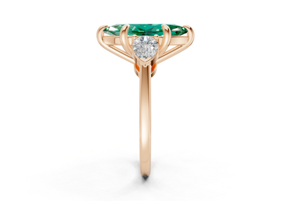 Vine Emerald Gemstone Three Stone Marquise Cut 1.8mm Engagement Ring
