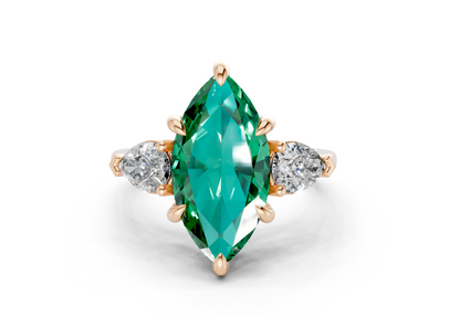 Vine Emerald Gemstone Three Stone Marquise Cut 1.8mm Engagement Ring