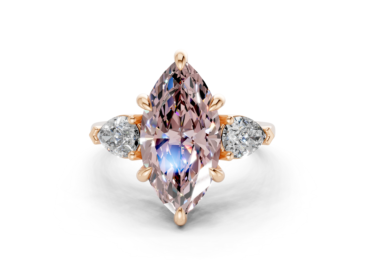 Vine Pink Diamond Three Stone Marquise Cut 1.8mm Engagement Ring