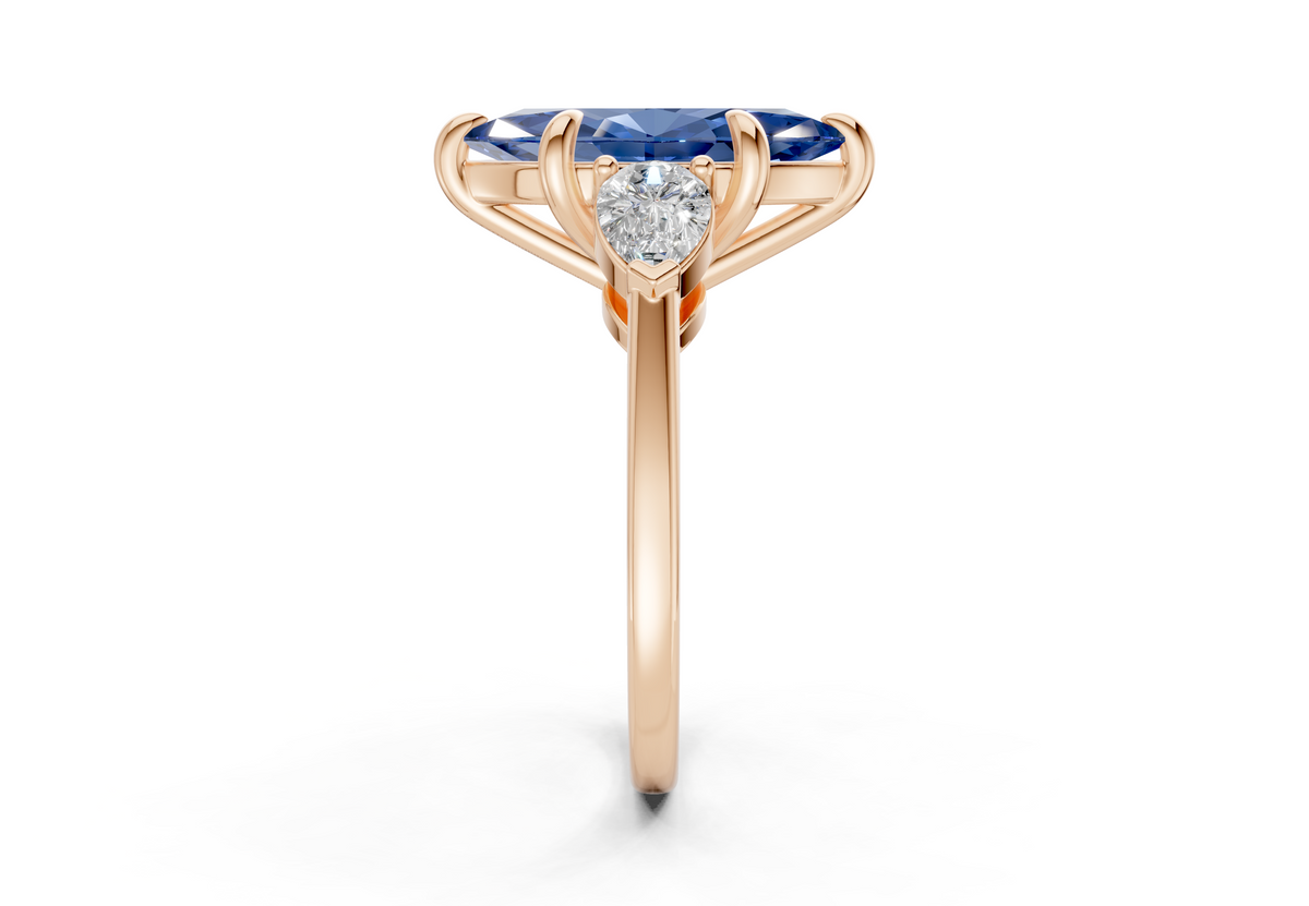Vine Sapphire Gemstone Three Stone Marquise Cut 1.8mm Engagement Ring