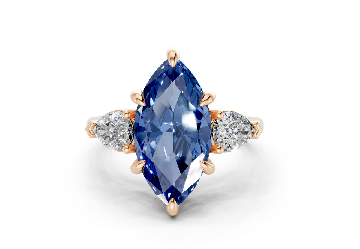 Vine Sapphire Gemstone Three Stone Marquise Cut 1.8mm Engagement Ring