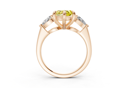Vine Yellow Diamond Three Stone Marquise Cut 1.8mm Engagement Ring
