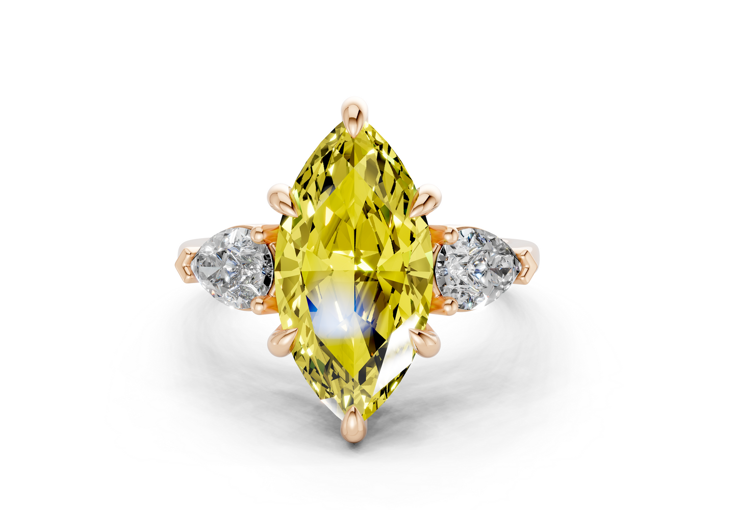 Vine Yellow Diamond Three Stone Marquise Cut 1.8mm Engagement Ring