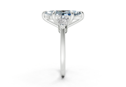 Vine Blue Diamond Three Stone Marquise Cut 1.8mm Engagement Ring