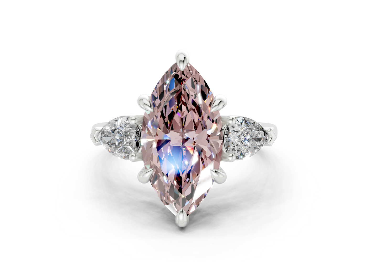 Vine Pink Diamond Three Stone Marquise Cut 1.8mm Engagement Ring