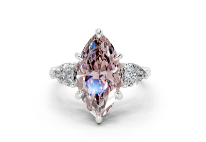 Vine Pink Diamond Three Stone Marquise Cut 1.8mm Engagement Ring