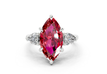 Vine Ruby Gemstone Three Stone Marquise Cut 1.8mm Engagement Ring