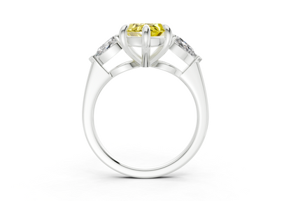 Vine Yellow Diamond Three Stone Marquise Cut 1.8mm Engagement Ring