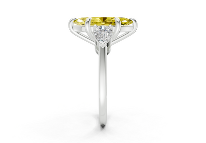 Vine Yellow Diamond Three Stone Marquise Cut 1.8mm Engagement Ring