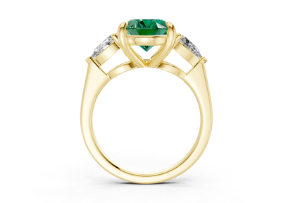 Vine Emerald Gemstone Three Stone Oval Cut 1.8mm Engagement Ring