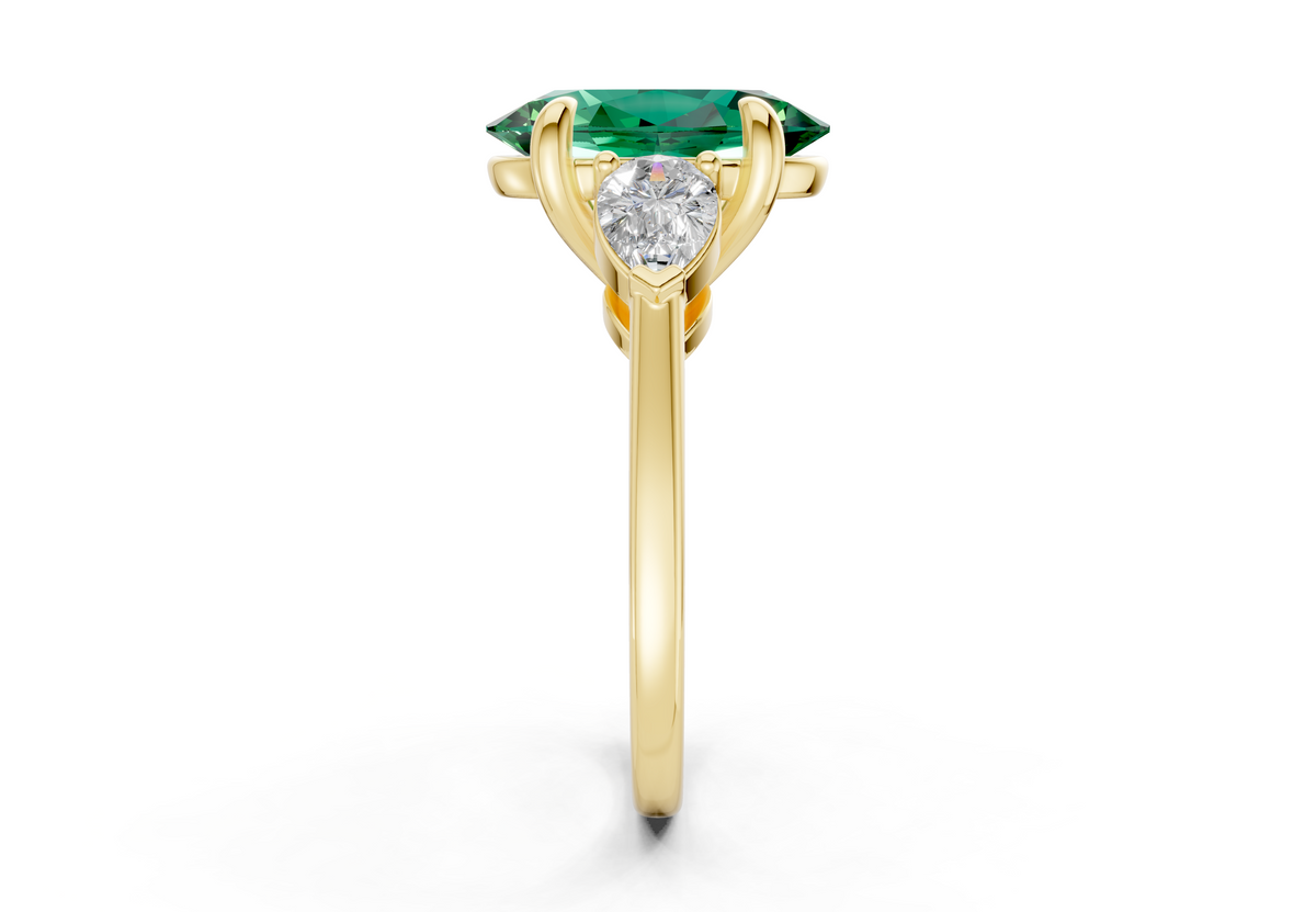 Vine Emerald Gemstone Three Stone Oval Cut 1.8mm Engagement Ring