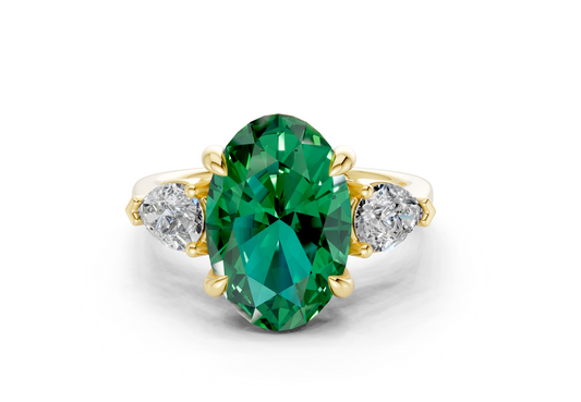 Vine Emerald Gemstone Three Stone Oval Cut 1.8mm Engagement Ring
