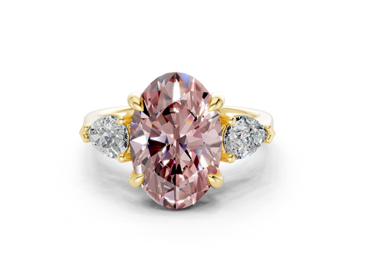Vine Pink Diamond Three Stone Oval Cut 1.8mm Engagement Ring