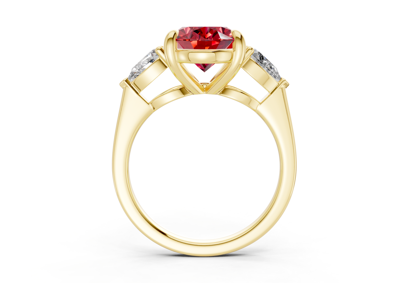Vine Ruby Gemstone Three Stone Oval Cut 1.8mm Engagement Ring