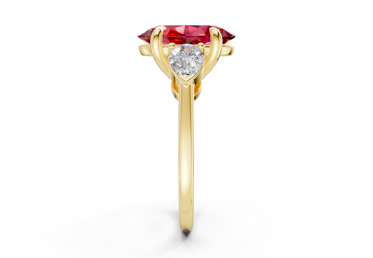 Vine Ruby Gemstone Three Stone Oval Cut 1.8mm Engagement Ring