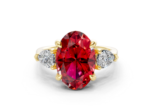 Vine Ruby Gemstone Three Stone Oval Cut 1.8mm Engagement Ring