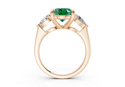Vine Emerald Gemstone Three Stone Oval Cut 1.8mm Engagement Ring