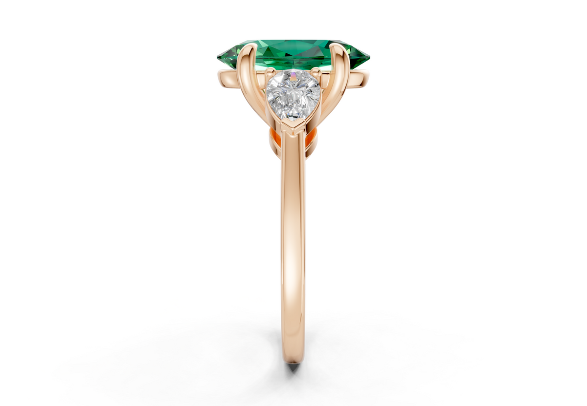 Vine Emerald Gemstone Three Stone Oval Cut 1.8mm Engagement Ring