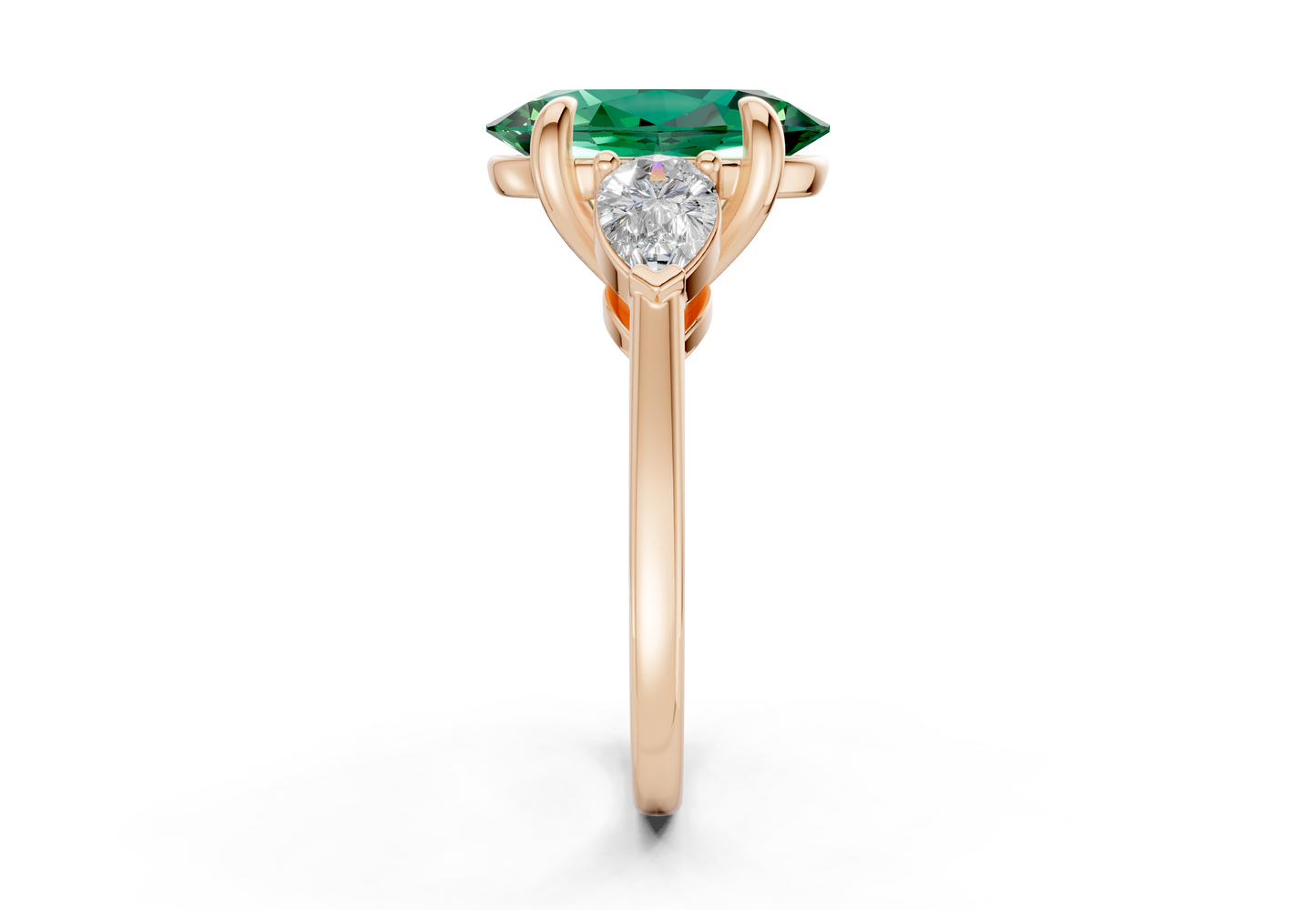 Vine Emerald Gemstone Three Stone Oval Cut 1.8mm Engagement Ring