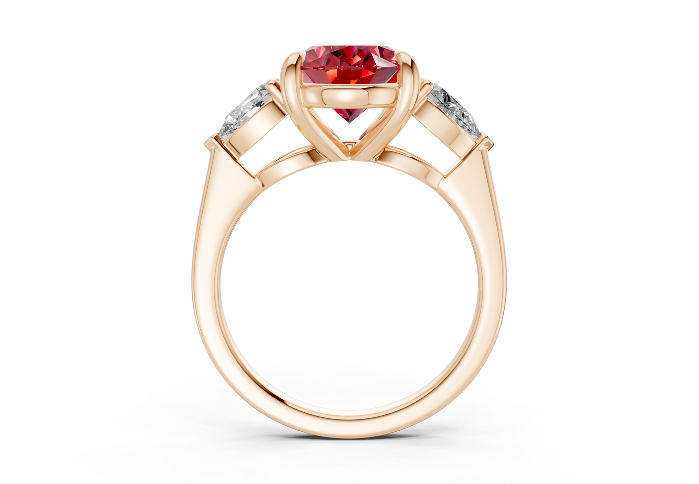 Vine Ruby Gemstone Three Stone Oval Cut 1.8mm Engagement Ring