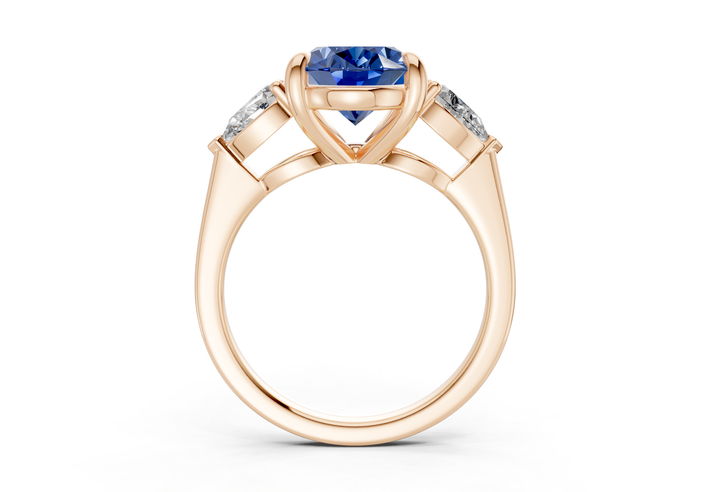 Vine Sapphire Gemstone Three Stone Oval Cut 1.8mm Engagement Ring