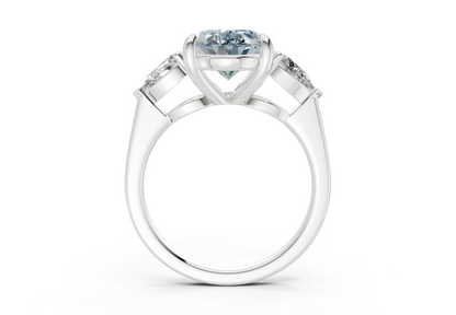Vine Blue Diamond Three Stone Oval Cut 1.8mm Engagement Ring