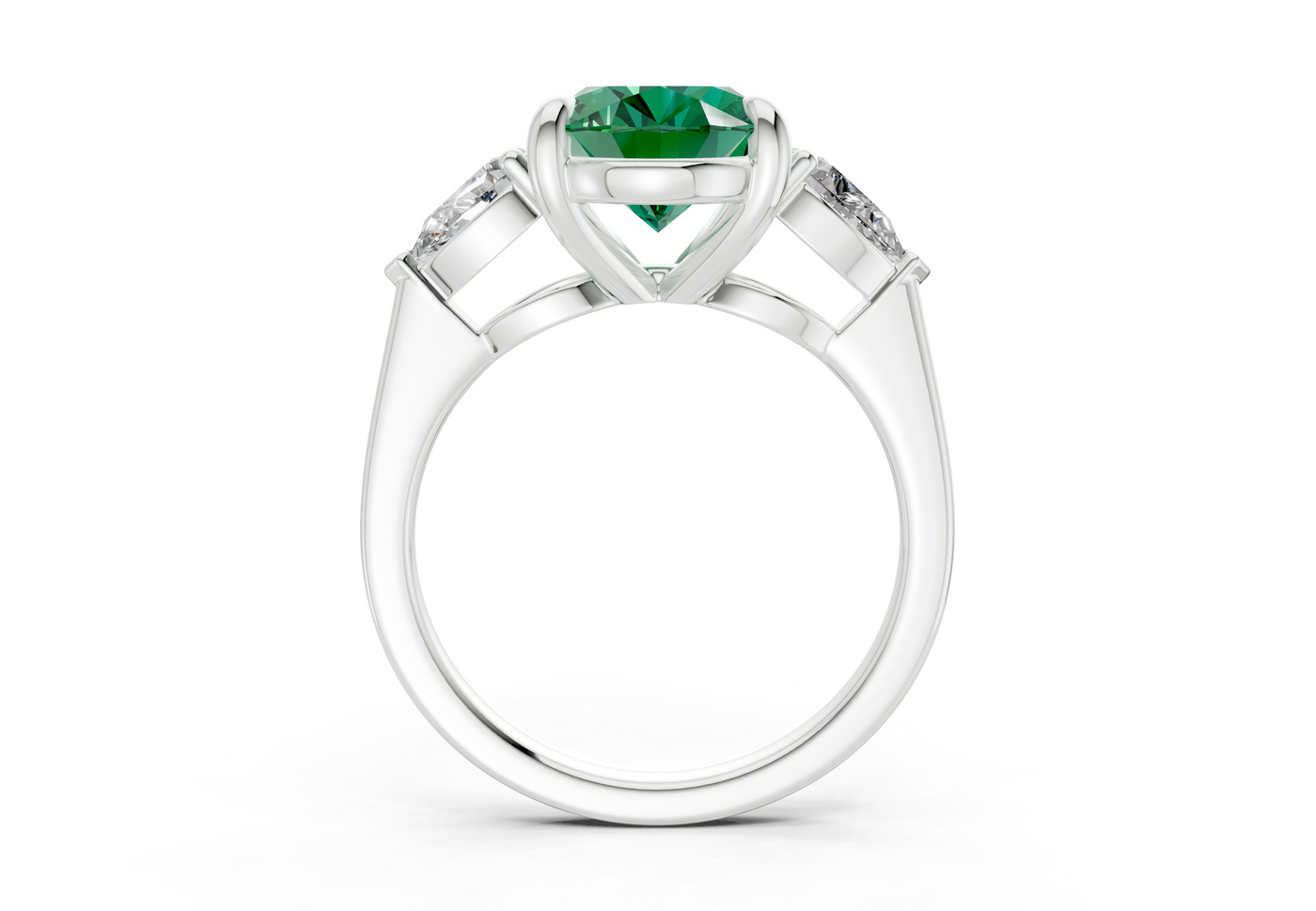Vine Emerald Gemstone Three Stone Oval Cut 1.8mm Engagement Ring