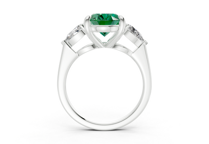 Vine Emerald Gemstone Three Stone Oval Cut 1.8mm Engagement Ring