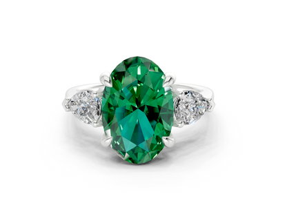 Vine Emerald Gemstone Three Stone Oval Cut 1.8mm Engagement Ring
