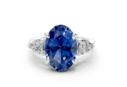 Vine Sapphire Gemstone Three Stone Oval Cut 1.8mm Engagement Ring