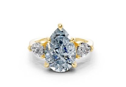Vine Blue Diamond Three Stone Pear Cut 1.8mm Engagement Ring