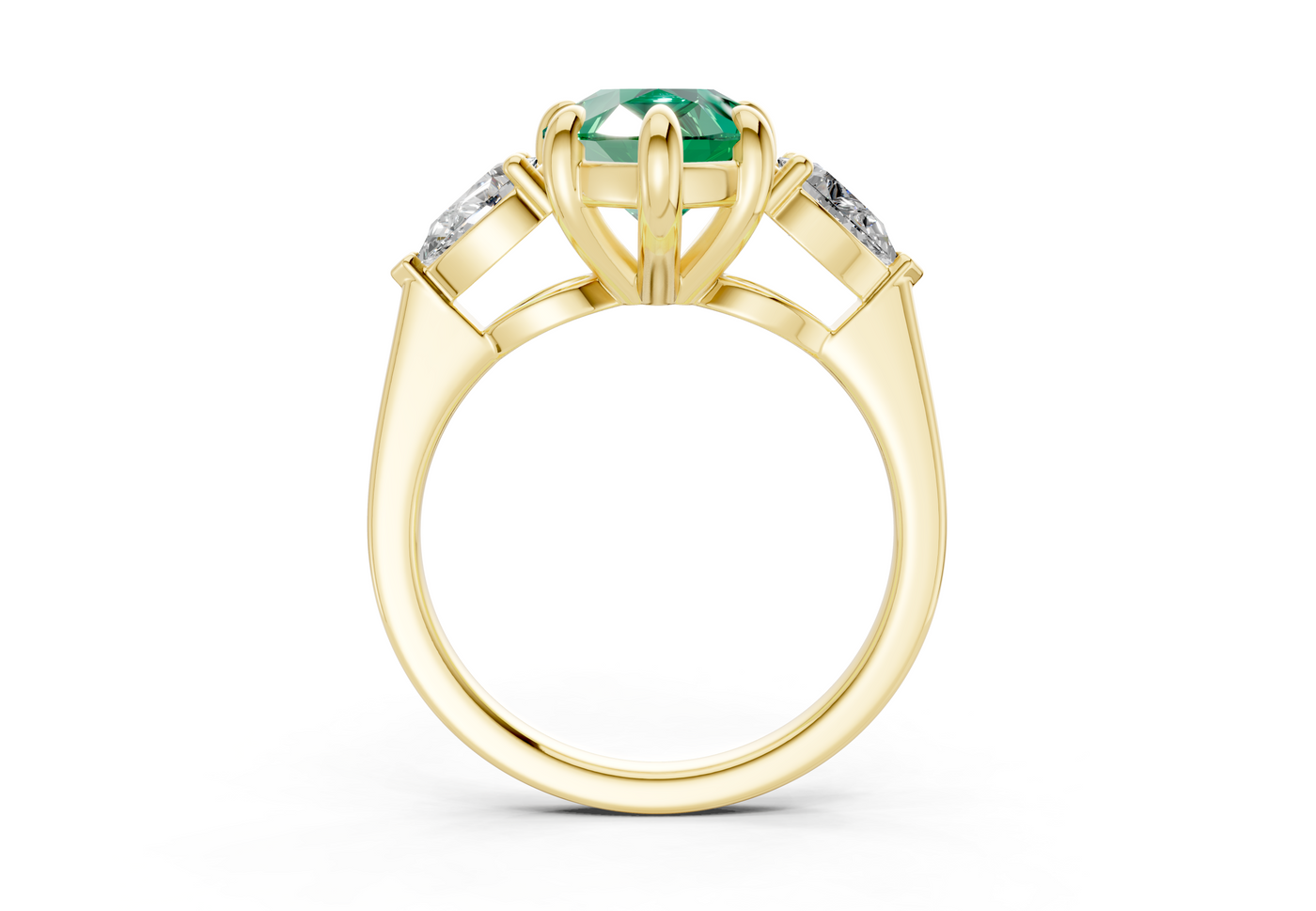 Vine Emerald Gemstone Three Stone Pear Cut 1.8mm Engagement Ring