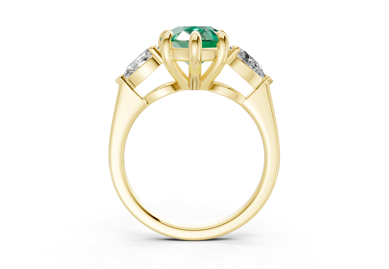 Vine Emerald Gemstone Three Stone Pear Cut 1.8mm Engagement Ring