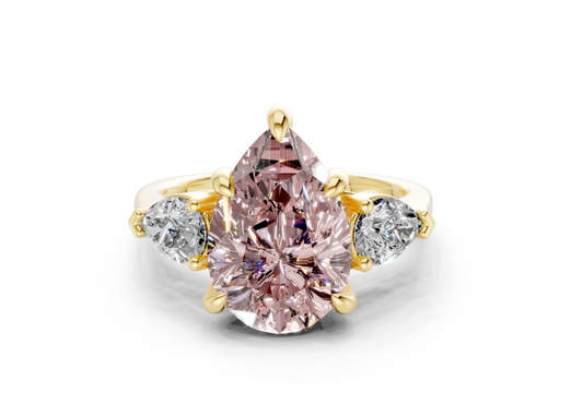 Vine Pink Diamond Three Stone Pear Cut 1.8mm Engagement Ring