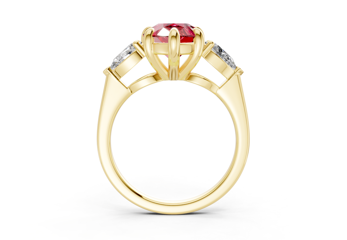 Vine Ruby Gemstone Three Stone Pear Cut 1.8mm Engagement Ring